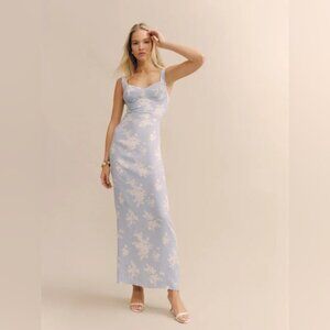 NEW Reformation Reverie Long Dress Bijou Light Blue Floral | size 4